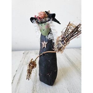 Shabby chic witch broom figurine statue decor plush